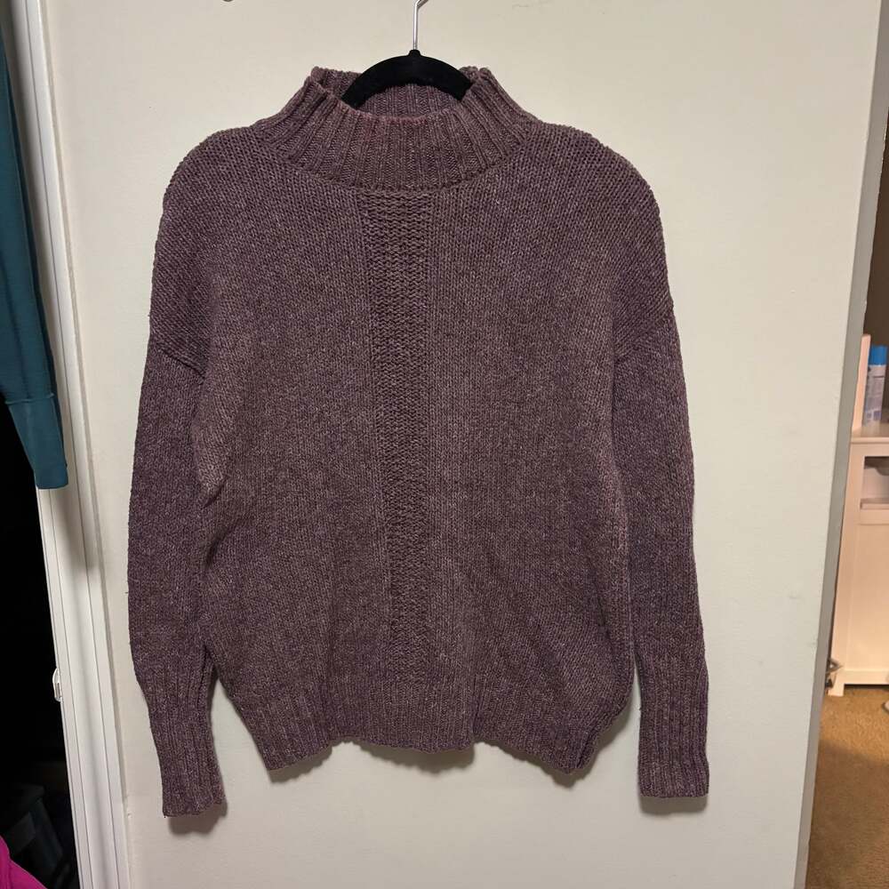 AKIRA Mock Neck Marled Plum/Purple Shaker Stitch Sweater XS